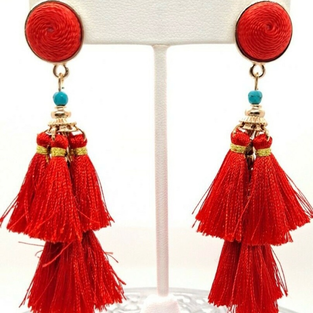 NWT PIPER K RED TASSEL EARRINGS